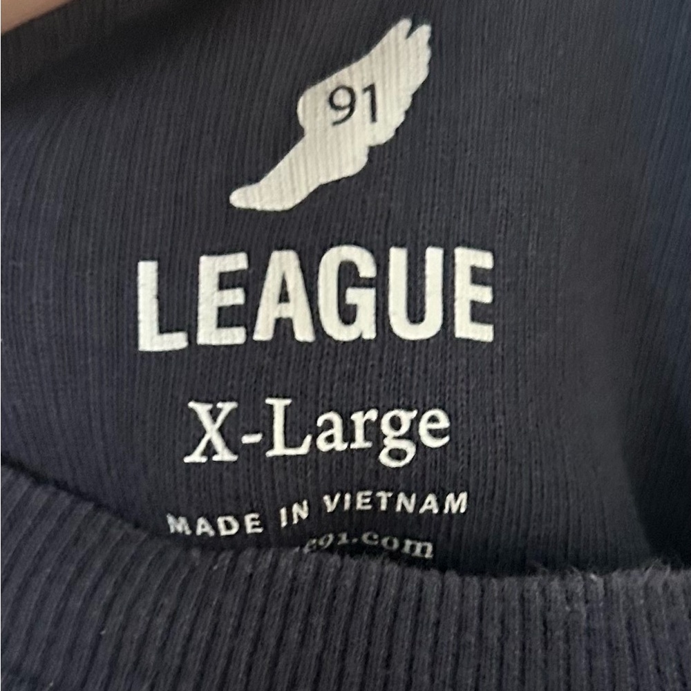 League Blue Ribbed Crewneck Sweatshirt with White Fire Island Logo - Picture 5 of 6